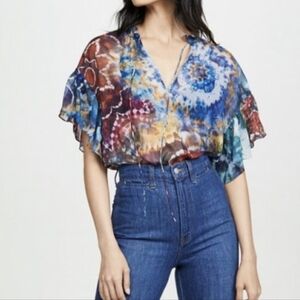 Gorgeous Alice + Olivia  Peasant Blouse Top Ruffled Sleeve ART TO WEAR Sheer S
